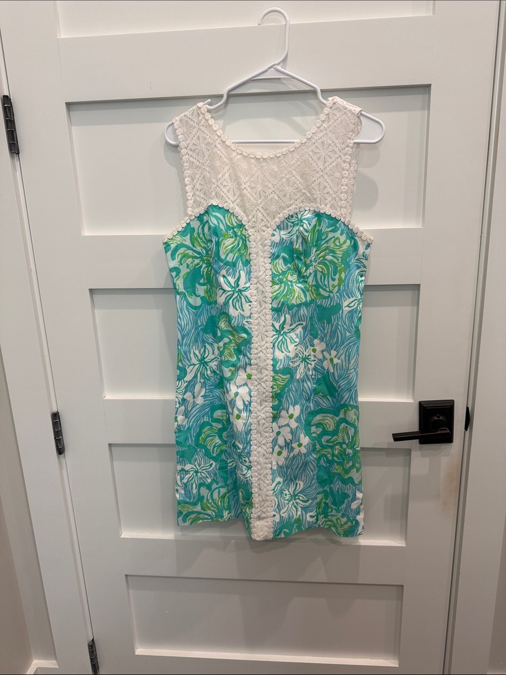 Lilly Pulitzer Turquoise Green White Floral Lace Yoke Shift Dress